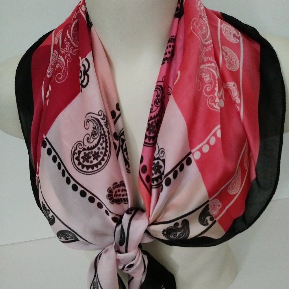 Anne Klein Black Pink Fuchsia Paisley Square Scarf